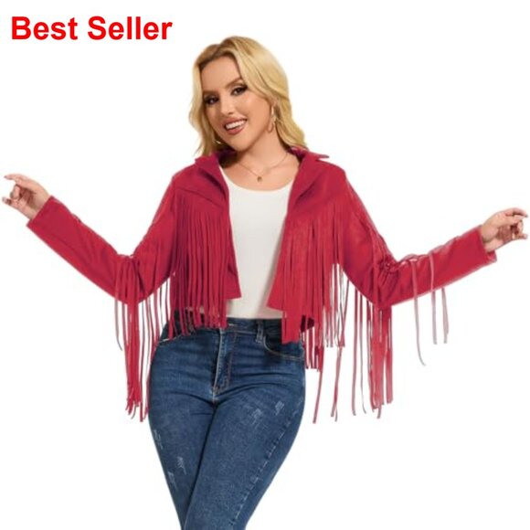 Faux Suede Leather Fringe Jacket Tassel Western Motorcycle Coat - Picture 3 of 6